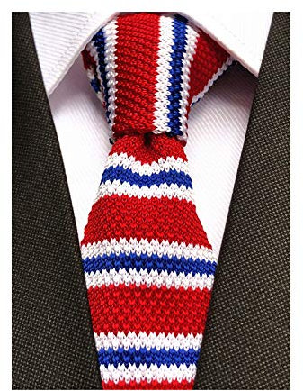 Strick-Krawatte für Herren, Vintage, Business, Smart, lässig, 5,1 cm, schmale Streifen, gestreift, Krawatte – verschiedene Muster, rot / blau / weiß, Einheitsgröße
