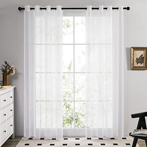 Deconovo Lot de 2 Oeillets Transparent Cuisine Moderne Fenêtre Porte Salon 132x242cm Blanc
