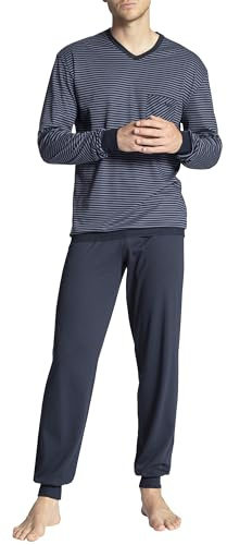 CALIDA Relax Streamline Bündchen-Pyjama Herren, aus 100% Baumwolle, Hose mit stoffbezogenem Gummibund