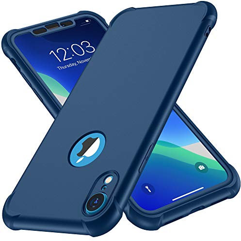 ORETECH Coque Compatible avec iPhone XR, avec 2 x Protecteur D'écran en Verre Trempé 360°Housse Hybride Robuste 2 en 1 Antichoc Ultra Mince Mat Anti Rayures PC TPU Etui pour iPhone XR Bleu