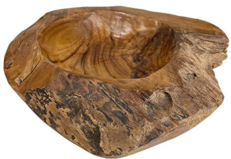 Teak Root Bowl 30cm Antique Rustic Kitchen Food Hand Carved Wood Fruit Snack Nut