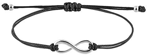 StarAppeal Unendlichkeit Infinity Liebe Freundschaftsarmband, Unendlichkeit Armband mit Perlen in Silber und Gold mit hochwertiger Wachsschnur gefertigt, Größenverstellbar, Handmade (Schwarz-Silber)