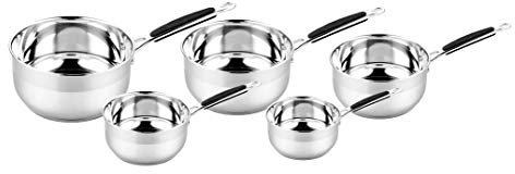 Cflagrant® Set de 5 Casseroles Inox Pro : 12/14/16/18 et 20cm - Acier Inoxydable Massif Haute Qualité - Poignées Rivetées avec Revêtement Silicone Noir - Tous feux dont induction