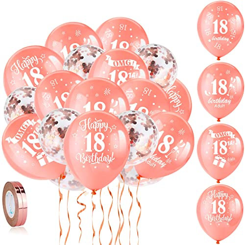 HOWAF 18. Geburtstag Luftballons, 30 Stück Rose Gold 18. Geburtstags Deko Ballons Latex Konfetti Luftballons & 2 Bänder für Mädchen 18. Geburtstag Party Dekorationen - 12 Zoll (Alter 18)