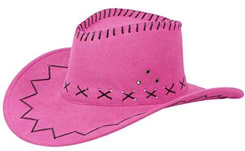 Alsino Cowboyhut Hut Faschingshut Cowboy Karneval Westernstyle Karnevalskostüm Faschingskostüm Herren Damen Kinder Leder Unisex Onesize (pink fuchsia)