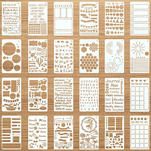 24 Stück ProduktivitätsSchablonen TagebuchSchablone Kunststoffplaner DIYZeichenschablone Zeitsparplaner Erstellen von Layouts einfache Kalender Listen Buchstaben Zahlen GewohnheitenTracker.