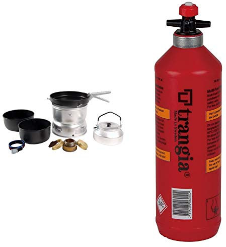 Trangia 25 Non-Stick Cookset with Kettle and Spirit Burner & Fuel Bottle with Safety Valve, 1 L