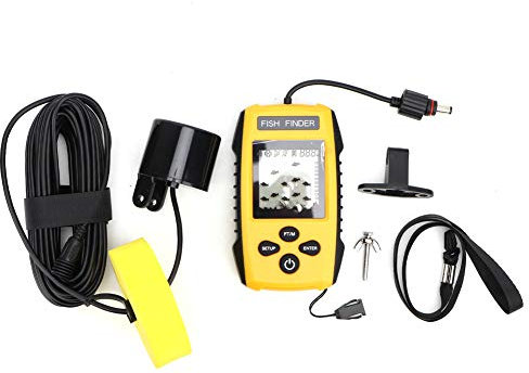 Fischfinder & Tiefenmesser, Konturanzeige für Fischereiausrüstung Fischtiefen-Tiefenanzeige 3 m (1 m) bis 100 m (3 ft) bis Fishing Finder Kayak, Sonarsensor-Wandler und LCD-Display für Bootsfischerei,