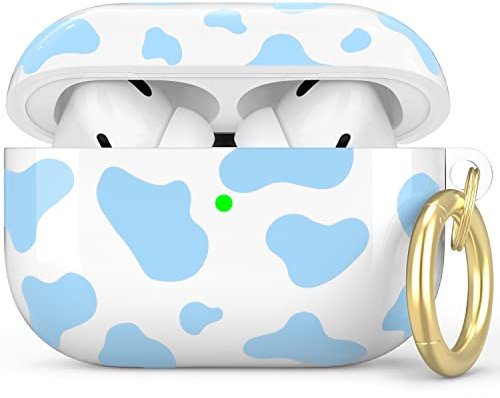 NIUTRENDZ Kuh Hülle für Airpods Pro Harte Schale TPU Schutzhülle Haut Case für AirPods Pro IMD [Front-LED Sichtbar] [Kabelloses Laden] (Blau)