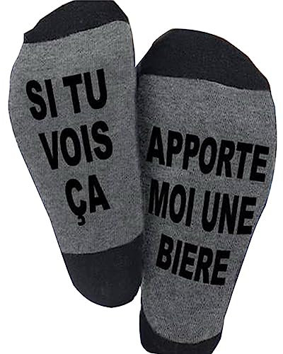 Blesser Chaussettes Coton, SI TU VOIS ÇA, APPORTE MOI Chaussettes Drôles Chaussettes Courtes Fantaisie Cadeaux Nouveauté pour Homme Femme Cadeau Papa, Gris