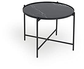 LIFA LIVING Runder Couchtisch in Schwarz, Luxuriöser Beistelltisch aus Metall & Glas, Kaffeetisch im Marmor Design, ø 40 x 48 cm, max. 5 kg belastbar