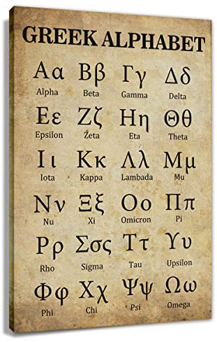 Leinwanddrucke mit griechischem Alphabet, Retro-Poster für Klassenzimmer, Lernen, Malen, moderne antike Buchstaben, Dekoration für Schlafzimmer, gerahmt, Größe 30 x 45 cm