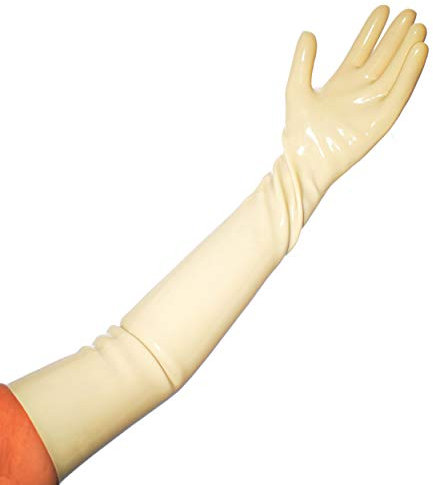 Rubberfashion Guantes de látex largos - Guantes de látex largos - goma pesada - hasta el brazo para hombres y mujeres pareja blanco 0,8mm M