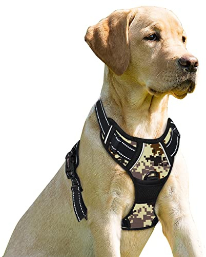 BARKBAY No Pull Dog Harness Front Clip Heavy Duty Reflective Easy Control Handle for Large Dog Walking(Desert camo,L) | Soft Padded No Choke With Handle,Easy On&Off,Adjustable Reflective For Walking Training Running(Desert Camo,L)