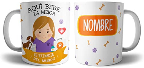 Kartoon Kase Taza Original Personalizada Veterinaria con Nombre | Mejor del Mundo Taza Profesiones de Cafe Desayuno para Regalar (Veterinaria)