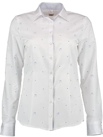 OS Trachten Damen Bluse Langarm Trachtenbluse mit Liegekragen Ajone, Größe:38, Farbe:Kornblau