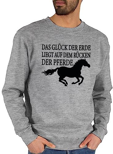 Shirtracer Sweater Pullover Sweatshirt Herren Damen - Das Glück der Erde liegt auf dem Rücken der Pferde - S - Grau meliert - Pferd REIT sprüche pferdesprüchen pferden Reitsport pferdemotiven