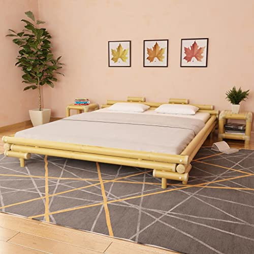 Rillbus Bett Bambus Bettgestell mit Lattenrost Kopfteil, Doppelbett Schlafzimmerbett Ehebett Traditionell, Bambus 180x200cm BTM13