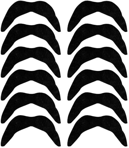 Fake Moustache,12 Pcs Self Adhesive Novelty Mustaches Fancy Dress Stick On Mexican False Moustaches for Adults Kids Masquerade Party Favor, Birthday Party,Costume Party Performance,Black Fake Beards