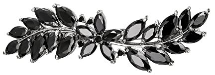 EVER FAITH Damen Haarkamm CZ Marquise Shaped Hibiskus Blume Blatt Haarspange Clip Schwarz-Silber-Ton