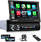 CAMECHO Radio Coche Bluetooth con Carplay et Android Auto, Autoradio 1 DIN con 7''Retráctil Automático Pantalla Táctil Reproductor Multimedia con FM/USB/SD Enlace Espejo+Cámara Visión Trasera