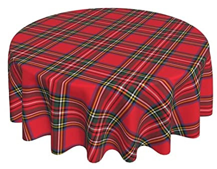 BETGINY Weihnachtstischdecke 152,4 cm rund rot grün Büffel Plaid Tischdecke staubdicht knitterfrei rustikale Weihnachten karierte Tischdecke für Urlaub Party Essen