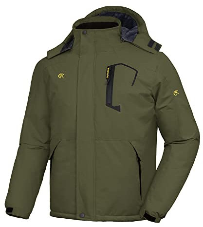 geeksport Winterjacke Herren Warm Parka Winter Wasserabweisend Gefüttert Berg-Skijacke Abnehmbarer Kapuze Snowboardjacke Winddicht Outdoorjacke Armee Grün 2XL