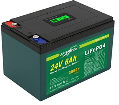 AFTERTECH 24v 6Ah LIFEPO4 PACCO BATTERIA RICARICABILE LITIO FERRO FOSFATO PILA 3000+ CICLI PROFONDI 25,6v 153wh
