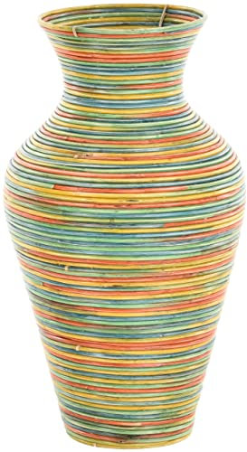Vase aus Rattan Dekovase Bodenvase Dekoration Rund (2 Bunt)