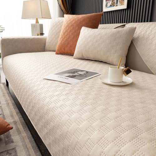 VanderHOME Anti-Rutsch Sofabezug Wasserdicht Sofa überwurfdecke für Verschütten Abnutzung und Riss Schützen Sofa Protector Schutz vor Haustier Katze Hunde 70 * 180cm-Beige-Rückenlehnen-1 PC