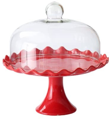 SYALEO Dolci Alzata per Torta in Porcellana da 11,8 Pollici con Coperchio a Cupola in Vetro Alzata per Cupcake con Piede in Ceramica Vassoio da Portata Rotondo per Snack Biscotti Frutta Muffin