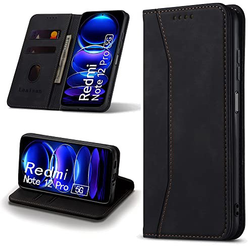 Leaisan Custodia per Xiaomi Redmi Note 12 Pro 5G, in pelle di alta qualità, pieghevole, resistente agli urti, magnetica, funzione di supporto, scomparti per carte di credito, per Redmi Note 12 Pro 5G,