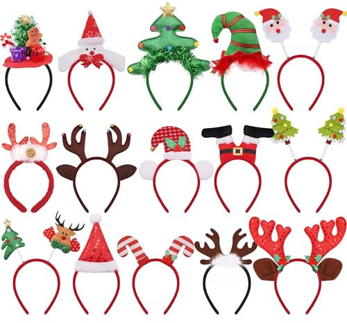 BQTQ 15 Stück Weihnachten Stirnbänder Weihnachts Haarreifen Weihnachts Kopfschmuck Weihnachten Haarband Weihnachten Haarschmuck für Weihnachten Party Favor