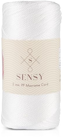 Sensy Premium 2 mm 230 Meter Polyester-Seil, 100% Polypropylen-Kordel Makramee-Kordel 2 mm Häkeltasche Kordel Makramee Seil Häkelgarn Geschenk für Strickwaren (Weiss)