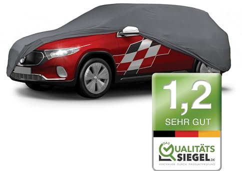 WALSER Premium Abdeckung Auto Indoor Stretch Plus Qualitätssieger Sehr Gut* Autoabdeckung Winter Autogarage Abdeckung Autoplane Winter Autogarage Abdeckung Winter Abdeckplane SUV/VAN Größe 8 anthrazit