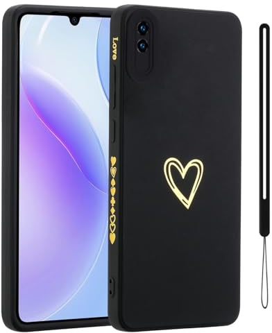 Jeelar ESONG Handyhülle für Xiaomi Redmi 9A/9i/9AT,UltraDünn Weiche TPU Silikon Telefonhülle Cover mit Süße Liebe Herzform/Handschlaufe,Stoßfest Bumper Schutzhülle Case für Mädchen/Frauen-Schwarz