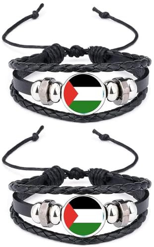 LPMXYW 2 PCS Palestinian Flag Bracelet, Adjustable Flag Wrist Band for Men & Women