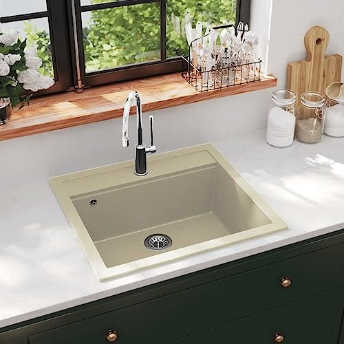 AUVYI Fregadero de granito para cocina (56,5 x 51 x 30,6 cm), color beige