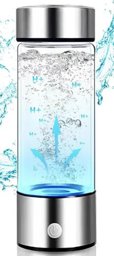 Botella Agua HidróGeno con TecnologíA PEM SPE, MáQuina Agua Kangen Vidrio Generador Agua HidróGeno Recargable MáQuina Ionizadora Agua HidróGeno para Viajes Oficina Casa(silver)