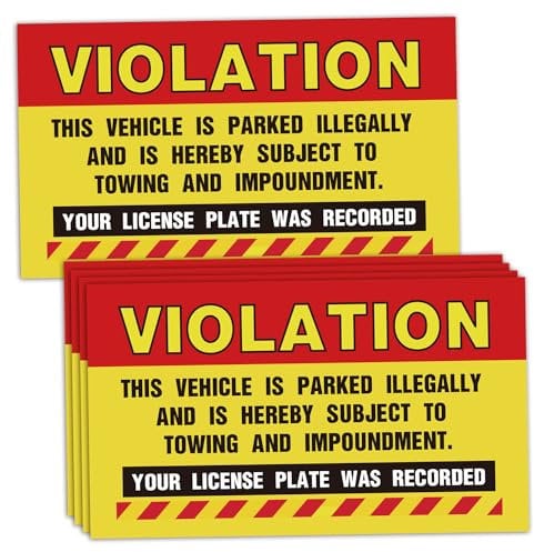 ETIKEDO - 50 Parking Stickers, Illegally Parked Vehicle, Registered Your License Plate, Warning Notice, Large, 5 x 9