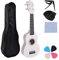 Suanzua Ukulele-Set für Anfänger, Ukulele in Linde für kleine Gitarre, 4 Saiten mit Taschenclip und 4 Plektren, weiß