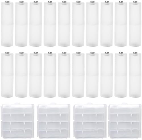 EatPitaya 20Pcs Battery Holder Converter AAA to AA Adapter Plastic Cell Battery Size Converter Adapter Transparent Cases Holder Shell, 4Pcs 4-Slot AA Battery Storage Case