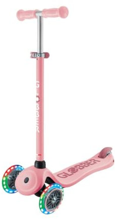 Globber - GO•UP Sporty Lights – Skalierbarer Tretroller, 3 Räder mit abnehmbarem Sitz, Fußstütze und LED-Lichtern, für Kinder von 15 Monaten bis 6 Jahren – Farbe Pastellrosa