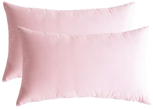 Lutanky Samt-Kissenbezüge (2 Stück), rechteckig, weich, solide, dekorativ für Sofa, Schlafzimmer, Auto, 30 x 50 cm, Hellrosa