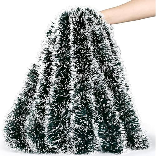 Guirnalda de Oropel Gruesa de 10 m para Árbol de Navidad y Hogar, Color Verde Oscuro