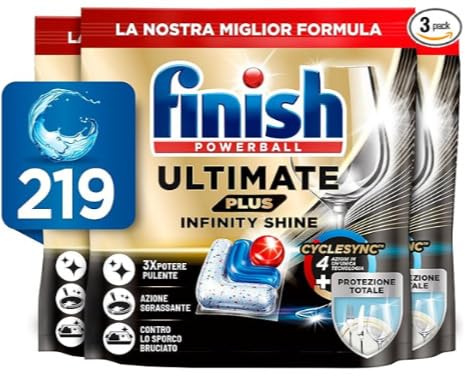 Finish Ultimate PLUS Infinity Shine Pastiglie Lavastoviglie, 73 Capsule Lavastoviglie, Detergenti per Lavastoviglie contro lo Sporco e i Residui Incrostati (Confezione da 3)