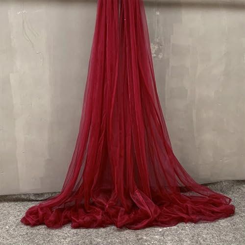 10m x 150cm Tüllstoff zum Nähen, Soft Tüll Stoffe Meterware, Netzstoff Dekostoff zum Dekorieren, Tülldekostoff Drapierstoff für Hochzeit Vorhänge Kleid Tüllrock Torbogen Zeremonie Deko,Weinrot
