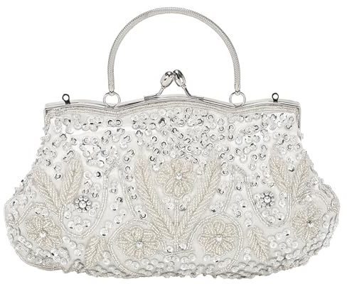 DTGN Clutch Purse Evening Clutch Bag Handbag Cross Body Bag Wallet for Women Formal Wedding Club Party Silver Beaded Sequins