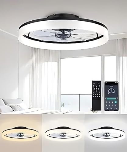 EKDADL Reversible Ventilador de Techo con Luz Silencioso 50CM Moderna Lampara Ventilador Techo con Luz y Mando a Distancia 6 Velocidade 3 Colores LED Regulable Ventilador de Techo APP (1138-50cmblack)