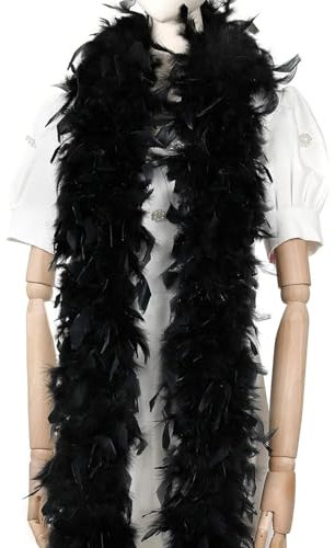 JEXOWIQ federboa Schwarz - 1 pcs Federschal Kostüm Länge ca120 cm,Kostüme für Junggesellinnenabschiede, Karneval, Halloween, Fasching, Kostüm, Theater, Mottoparty